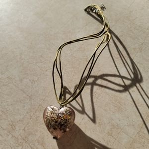 Boho Multicolor Heart Pendant Triple Green Cord Necklace